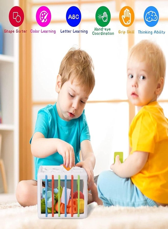 Kriva Export Baby Shape Sorting Toy, Montessori Sensory Toys with Blocks Colorful Cube and Alphabets, Shape Sorting Toy with Elastic Bands Fine Motor Skill Toy, Preschool Learning Toys - Image 2